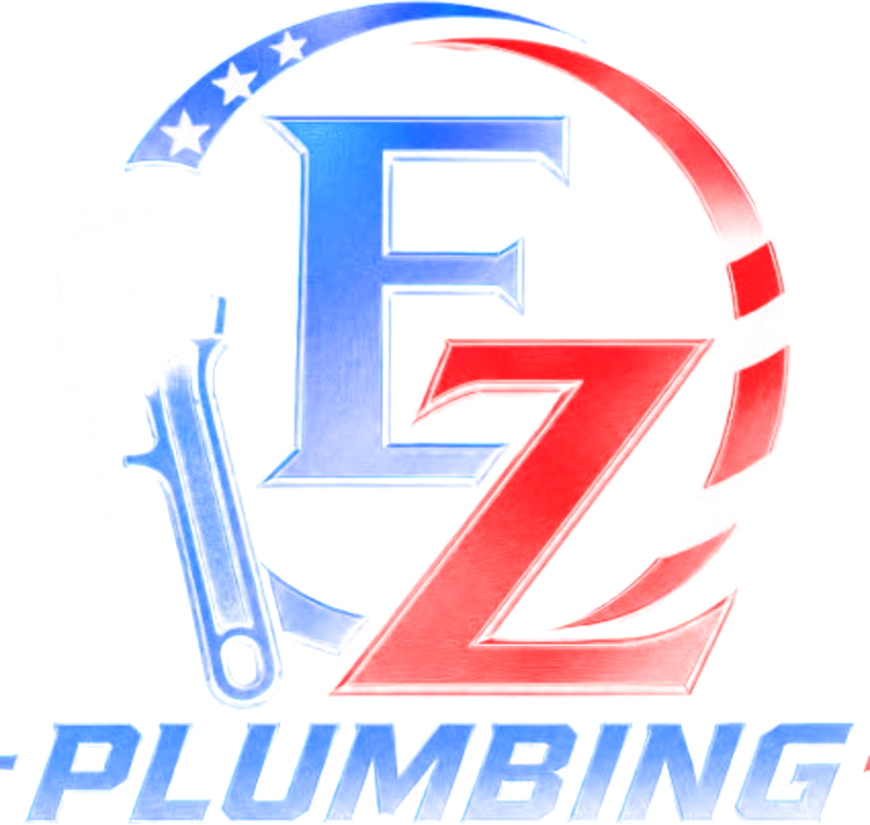EZ Plumbing logo: a pipe wrench crossing a blue E and red Z inside a stars-and-stripes ring
